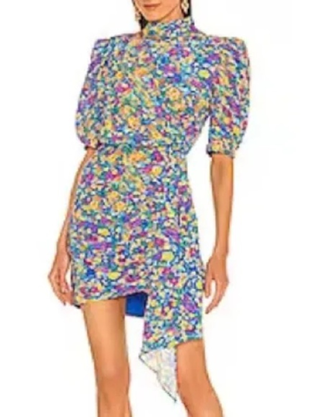 SAYLOR Multicolor Floral High-Neck Asymmetric Mini Dress